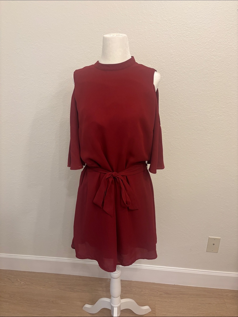Jack by BB Dakota Red Cold-Shoulder Tie-Waist Mini Dress